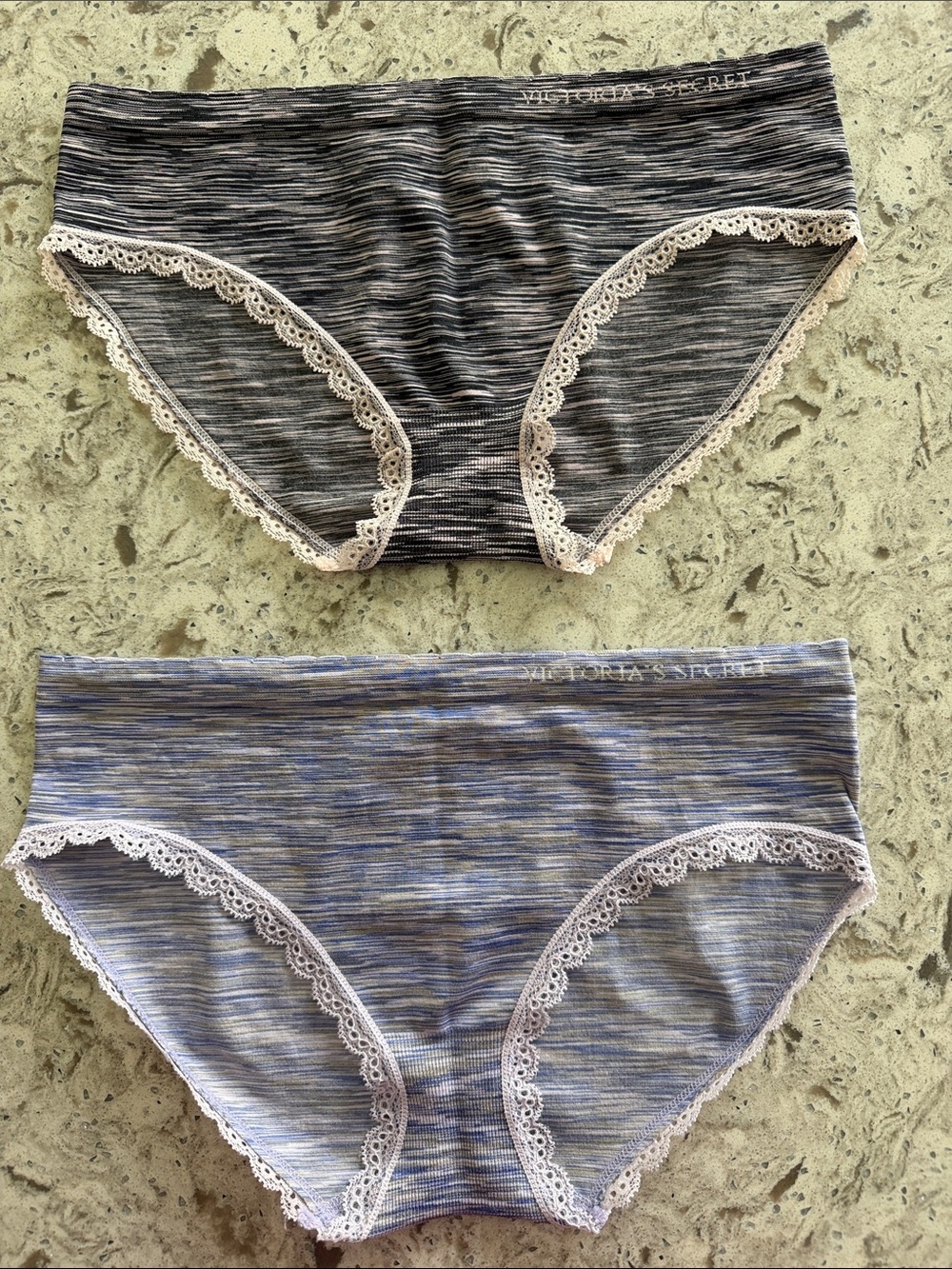 NWT Victoria's Secret Lace-Trim Heathered Hiphugger Panties - Gray & Blue